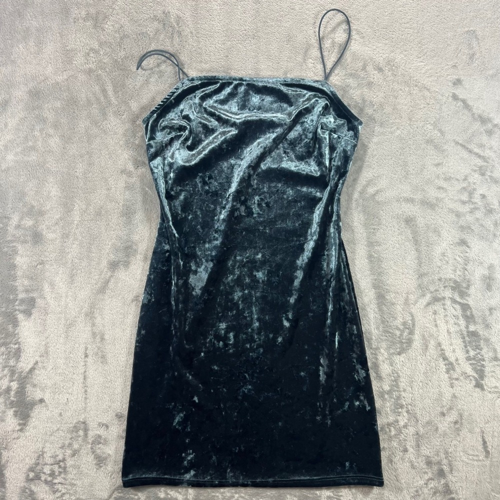 URBAN RENEWAL Velvet Slip Dress Womens XS S Teal Green Mini Spaghetti Strap Chic
